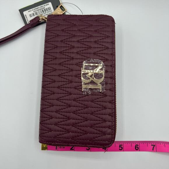 Badgley Mischka Womens Long Wallet Phone Pocket Wristlet Plum Vegan Leather NWT - Picture 13 of 14